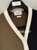 THOM BROWNE   24 Autumn/Winter New CollectionTB New Season Color blocked Dark Brown Knitted Australian/Wool Sweater Cardigan Coat for Women - Image 10