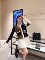 THOM BROWNE   24 Autumn/Winter New CollectionTB New Season Color blocked Dark Brown Knitted Australian/Wool Sweater Cardigan Coat for Women - Image 11