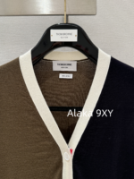 THOM BROWNE   24 Autumn/Winter New CollectionTB New Season Color blocked Dark Brown Knitted Australian/Wool Sweater Cardigan Coat for Women - Image 12