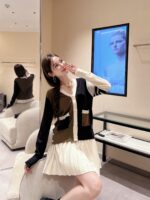 THOM BROWNE   24 Autumn/Winter New CollectionTB New Season Color blocked Dark Brown Knitted Australian/Wool Sweater Cardigan Coat for Women - Image 13