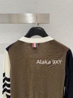 THOM BROWNE   24 Autumn/Winter New CollectionTB New Season Color blocked Dark Brown Knitted Australian/Wool Sweater Cardigan Coat for Women - Image 20
