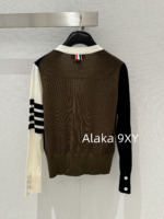 THOM BROWNE   24 Autumn/Winter New CollectionTB New Season Color blocked Dark Brown Knitted Australian/Wool Sweater Cardigan Coat for Women - Image 22
