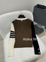 THOM BROWNE   24 Autumn/Winter New CollectionTB New Season Color blocked Dark Brown Knitted Australian/Wool Sweater Cardigan Coat for Women - Image 26