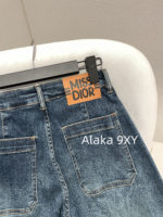 Dior  Early Autumn Street Brushing PantsD  2024 early autumn new collection pocket embroidered letter logo gradient denim blue color scheme high waist slimming wide leg pants for women. - Image 3