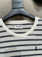 Yves Saint Laurent 2024 Early Autumn New Collection _ Minimally Low key Letter Small Logo BasicRound Neck Striped Long Sleeve Tshirt for Women - Image 4