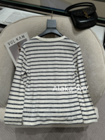 Yves Saint Laurent 2024 Early Autumn New Collection _ Minimally Low key Letter Small Logo BasicRound Neck Striped Long Sleeve Tshirt for Women - Image 8