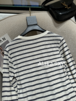 Yves Saint Laurent 2024 Early Autumn New Collection _ Minimally Low key Letter Small Logo BasicRound Neck Striped Long Sleeve Tshirt for Women - Image 9