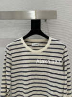 Yves Saint Laurent 2024 Early Autumn New Collection _ Minimally Low key Letter Small Logo BasicRound Neck Striped Long Sleeve Tshirt for Women - Image 11