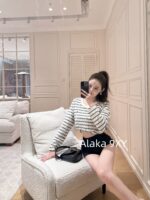 Yves Saint Laurent 2024 Early Autumn New Collection _ Minimally Low key Letter Small Logo BasicRound Neck Striped Long Sleeve Tshirt for Women - Image 16