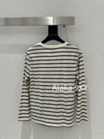 Yves Saint Laurent 2024 Early Autumn New Collection _ Minimally Low key Letter Small Logo BasicRound Neck Striped Long Sleeve Tshirt for Women - Image 17