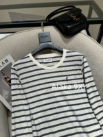 Yves Saint Laurent 2024 Early Autumn New Collection _ Minimally Low key Letter Small Logo BasicRound Neck Striped Long Sleeve Tshirt for Women - Image 21