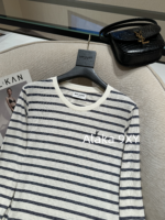 Yves Saint Laurent 2024 Early Autumn New Collection _ Minimally Low key Letter Small Logo BasicRound Neck Striped Long Sleeve Tshirt for Women - Image 23