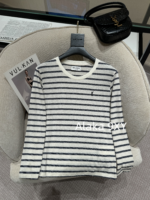 Yves Saint Laurent 2024 Early Autumn New Collection _ Minimally Low key Letter Small Logo BasicRound Neck Striped Long Sleeve Tshirt for Women - Image 25