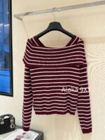 Dior's "Pure Desire Atmosphere" D  24 Early Autumn New Collection Color blocked Striped Knitted Top for Women/One Shoulder Small Shirt to Show Thinning and Body Shape - Image 3