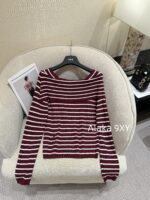 Dior's "Pure Desire Atmosphere" D  24 Early Autumn New Collection Color blocked Striped Knitted Top for Women/One Shoulder Small Shirt to Show Thinning and Body Shape - Image 4