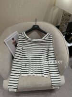 Dior's "Pure Desire Atmosphere" D  24 Early Autumn New Collection Color blocked Striped Knitted Top for Women/One Shoulder Small Shirt to Show Thinning and Body Shape - Image 9
