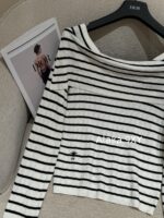 Dior's "Pure Desire Atmosphere" D  24 Early Autumn New Collection Color blocked Striped Knitted Top for Women/One Shoulder Small Shirt to Show Thinning and Body Shape - Image 10
