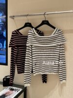 Dior's "Pure Desire Atmosphere" D  24 Early Autumn New Collection Color blocked Striped Knitted Top for Women/One Shoulder Small Shirt to Show Thinning and Body Shape - Image 13