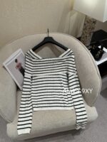 Dior's "Pure Desire Atmosphere" D  24 Early Autumn New Collection Color blocked Striped Knitted Top for Women/One Shoulder Small Shirt to Show Thinning and Body Shape - Image 15