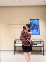 Dior's "Pure Desire Atmosphere" D  24 Early Autumn New Collection Color blocked Striped Knitted Top for Women/One Shoulder Small Shirt to Show Thinning and Body Shape - Image 21