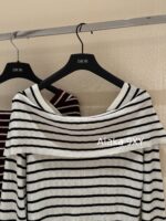 Dior's "Pure Desire Atmosphere" D  24 Early Autumn New Collection Color blocked Striped Knitted Top for Women/One Shoulder Small Shirt to Show Thinning and Body Shape - Image 24