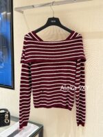 Dior's "Pure Desire Atmosphere" D  24 Early Autumn New Collection Color blocked Striped Knitted Top for Women/One Shoulder Small Shirt to Show Thinning and Body Shape - Image 30