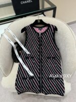 Chanel is incredibly beautiful  New Collection for Autumn/Winter Season 24: Colorful Yarn, Twill Wool, Knitted Jacquard, Round Neck, Sleeveless Zipper style Vest Coat/Dress - Image 23