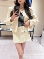 Celine  2024 Autumn/Winter New White Rich Beauty Double Pocket Soft Coarse Floral Short Coat Double Pocket Half Skirt - Image 10