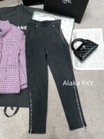 Chanel slimming pants ”  24/7 Early Autumn New CollectionTwo Side Zipper Slim Fit Elastic High Waist Pencil/Small Leg Pants Versatile and Versatile - Image 8