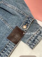 miumiu  2024 Early Autumn New Collection  Classic Knife Cut Letter Logo Collar Denim Coat for Women. Same style as Zhang Yuanying - Image 14