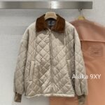 MIUMIU Sicily Warm Sun   2024 autumn and winter new classic logo letter retro diamond grid clip cotton corduroy cotton jacket women's autumn and winter new jacket