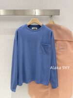 MIUMIU Early Autumn Universal Base Long Sleeve T is Coming24 New American Style Embroidered Letter Pocket Logo 100 Imported Cotton Fabric