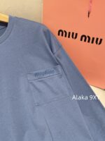 MIUMIU Early Autumn Universal Base Long Sleeve T is Coming24 New American Style Embroidered Letter Pocket Logo 100 Imported Cotton Fabric - Image 14
