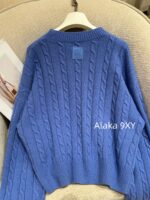 LOEWE  2024ss autumn and winter new seriessapphire blue round neck Fried Dough Twists crochet jacquard pullover sweater. 99 high proportion imported wool material - Image 3