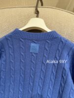 LOEWE  2024ss autumn and winter new seriessapphire blue round neck Fried Dough Twists crochet jacquard pullover sweater. 99 high proportion imported wool material - Image 4