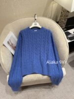 LOEWE  2024ss autumn and winter new seriessapphire blue round neck Fried Dough Twists crochet jacquard pullover sweater. 99 high proportion imported wool material - Image 6