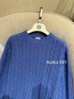 LOEWE  2024ss autumn and winter new seriessapphire blue round neck Fried Dough Twists crochet jacquard pullover sweater. 99 high proportion imported wool material - Image 7