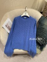 LOEWE  2024ss autumn and winter new seriessapphire blue round neck Fried Dough Twists crochet jacquard pullover sweater. 99 high proportion imported wool material - Image 10