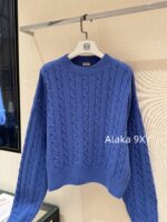 LOEWE  2024ss autumn and winter new seriessapphire blue round neck Fried Dough Twists crochet jacquard pullover sweater. 99 high proportion imported wool material - Image 11
