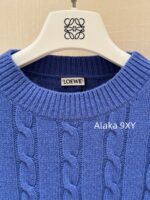 LOEWE  2024ss autumn and winter new seriessapphire blue round neck Fried Dough Twists crochet jacquard pullover sweater. 99 high proportion imported wool material - Image 12
