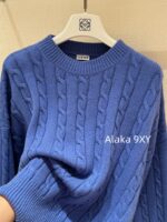 LOEWE  2024ss autumn and winter new seriessapphire blue round neck Fried Dough Twists crochet jacquard pullover sweater. 99 high proportion imported wool material - Image 14