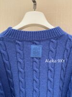 LOEWE  2024ss autumn and winter new seriessapphire blue round neck Fried Dough Twists crochet jacquard pullover sweater. 99 high proportion imported wool material - Image 16