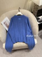 LOEWE  2024ss autumn and winter new seriessapphire blue round neck Fried Dough Twists crochet jacquard pullover sweater. 99 high proportion imported wool material - Image 18
