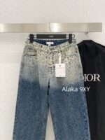 DIOR  D  2024 early autumn new collection leopard print polka dot color blending high waist slimming straight leg wide leg jeans for women   You can also wear a pear shaped figure to show off your weight and figure - Image 8
