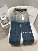 DIOR  D  2024 early autumn new collection leopard print polka dot color blending high waist slimming straight leg wide leg jeans for women   You can also wear a pear shaped figure to show off your weight and figure - Image 10