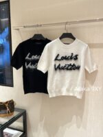 LOUIS VUITTON Haute SensationMust Buy White Rich Beauty   2024 autumn and winter new high proportion cashmere mohair long hair blended letter logo knitted short sleeved Tshirt sweater for women.