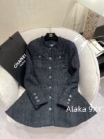 CHANEL haute couture workshop series   Autumn and winter new French medium length coat dress for women, with a large Aline swing and high waist, showing a slimming and highend feeling. Thick floral top with 100 imported silk lining - Image 5