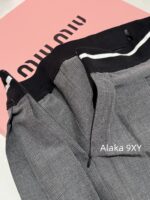 MIUMIU autumn and winter versatile matching2024SS new college style gray elastic letter logo pleated skirt for women/short skirt for women - Image 4