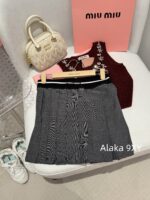 MIUMIU autumn and winter versatile matching2024SS new college style gray elastic letter logo pleated skirt for women/short skirt for women - Image 12