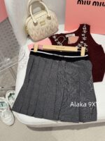 MIUMIU autumn and winter versatile matching2024SS new college style gray elastic letter logo pleated skirt for women/short skirt for women - Image 13